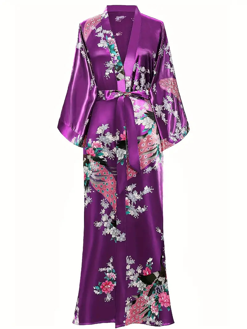 Batas/cárdigans largos de satén sedoso