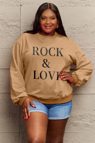 Sudadera con cuello redondo ROCK & LOVE de tamaño completo de Simply Love