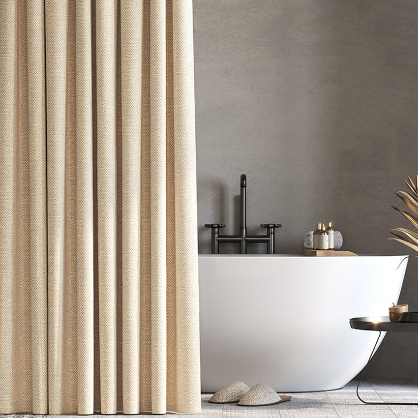 Thick Linen Shower Curtain Cover with Metal Hooks