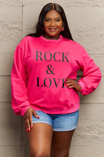 Sudadera con cuello redondo ROCK & LOVE de tamaño completo de Simply Love
