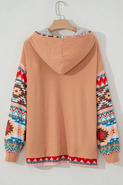 Sudadera con capucha de manga larga con estampado geométrico y cordón de talla grande