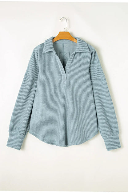 Sudadera de manga larga con cuello Johnny texturizado de talla grande