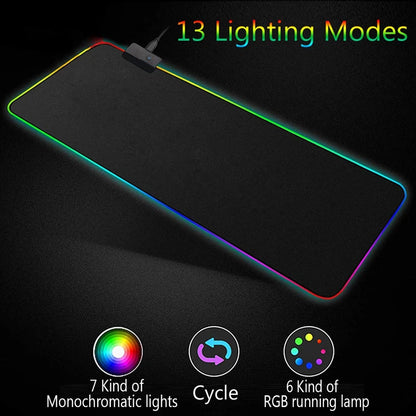 Alfombrilla de ratón brillante grande RGB negra lisa