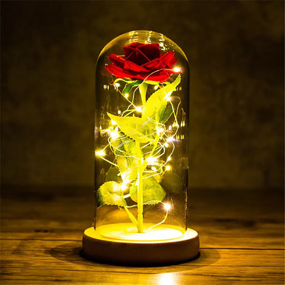 Eternal Rose LED Light Foil Flower In Glass Cover