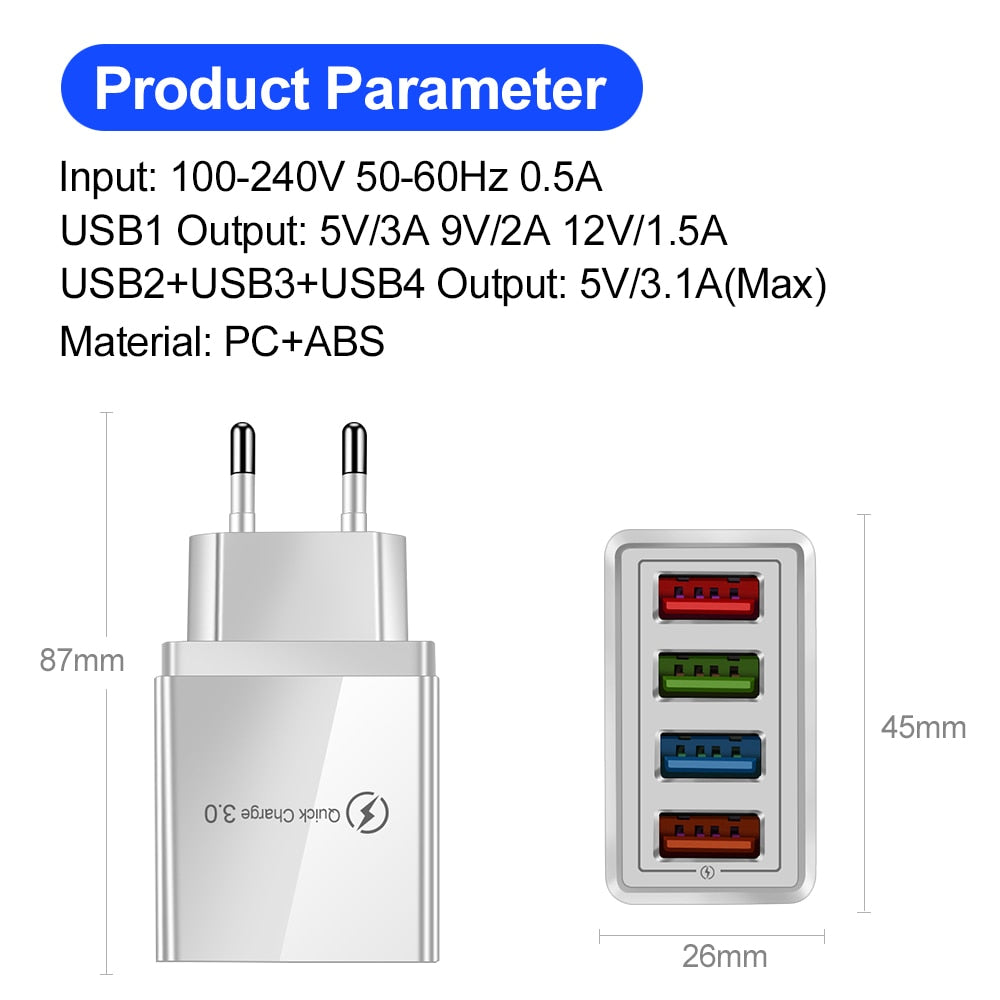 美国和欧盟插头多 USB 充电器