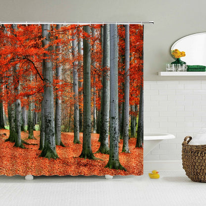 Cortina de ducha de bosque moderna con ganchos
