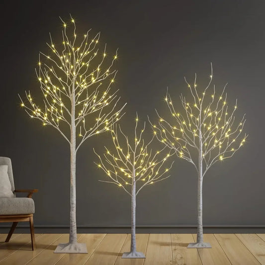 LED Artificial Lighted Birch Trees - 4ft, 6ft, and 8FT (Set of 3)