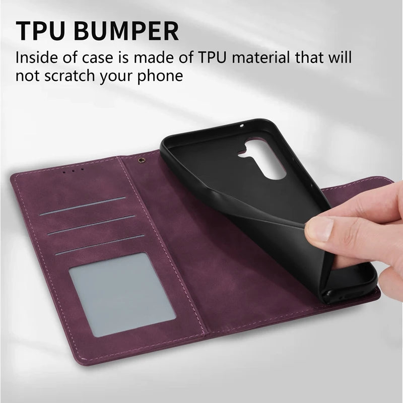 Funda de cuero con tapa magnética tipo billetera