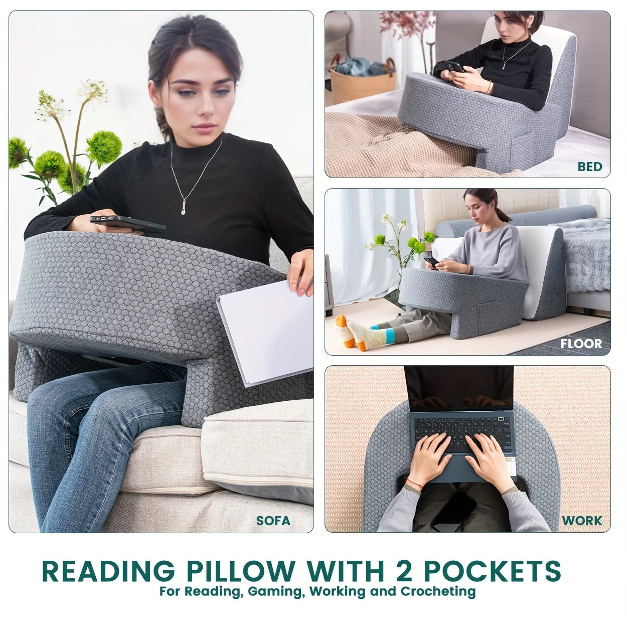 1pc Soft Reading Pillow w/ Arm Rest (Removable and Washable Cover)