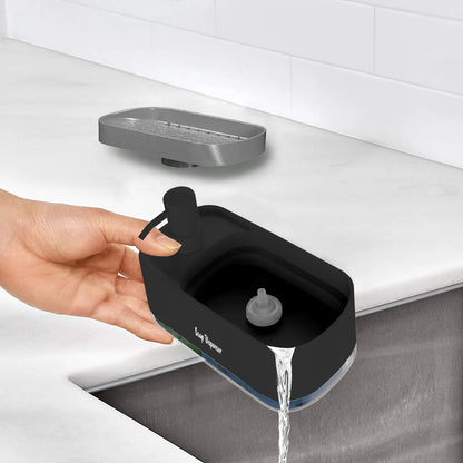3-in-1 Soap Container- Hand Soap Dispenser, Detergent Dispenser, & Sponge Holder (Black)