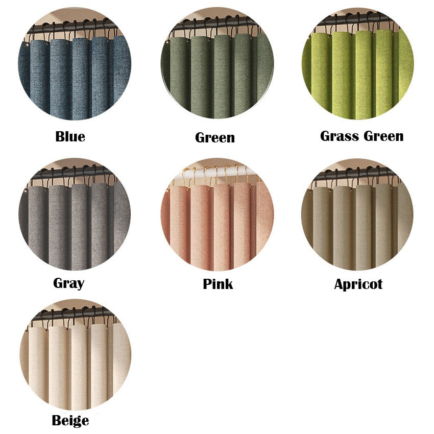 Thick Linen Shower Curtain Cover with Metal Hooks