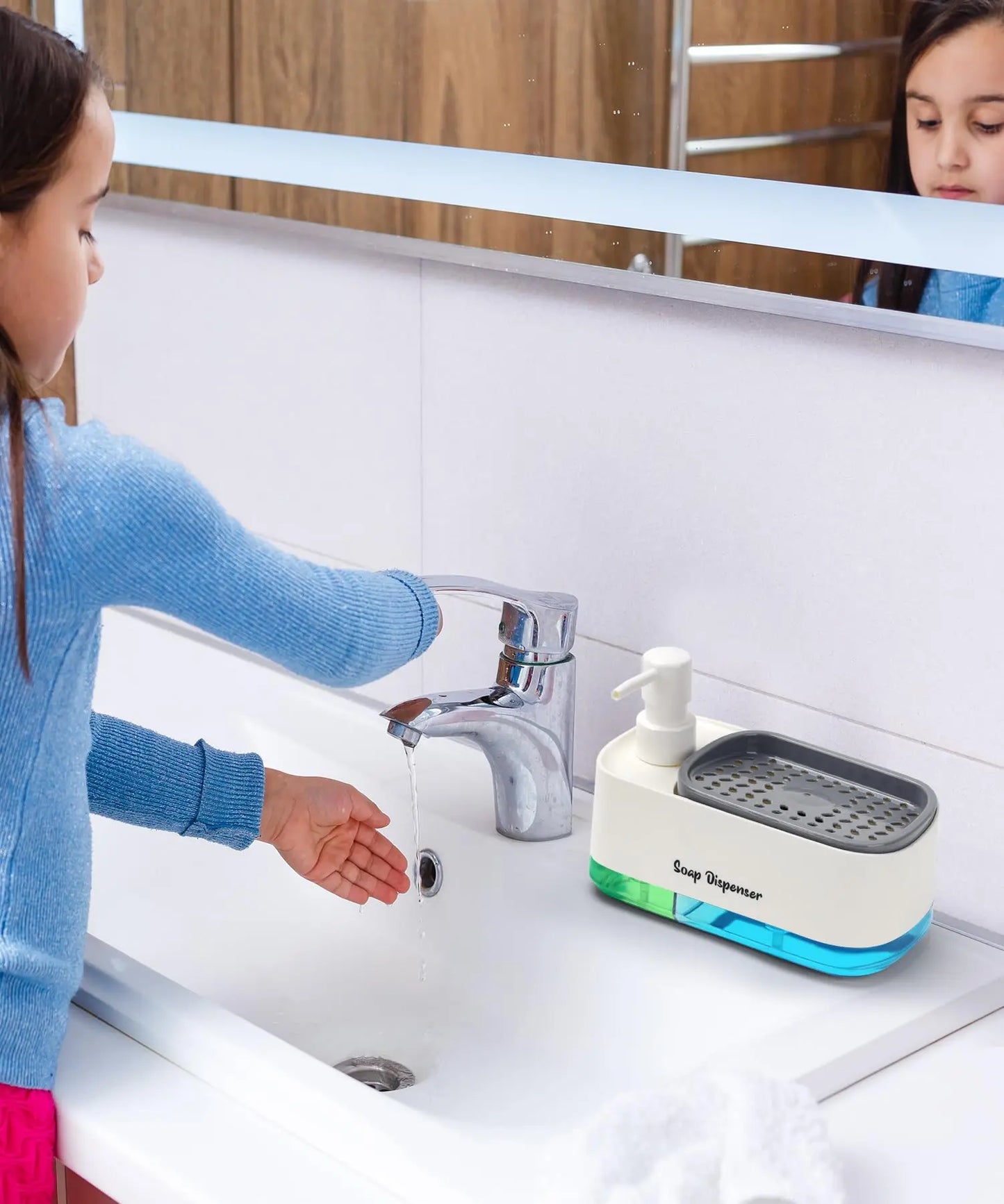 3-in-1 Soap Container- Hand Soap Dispenser, Detergent Dispenser, & Sponge Holder (White)