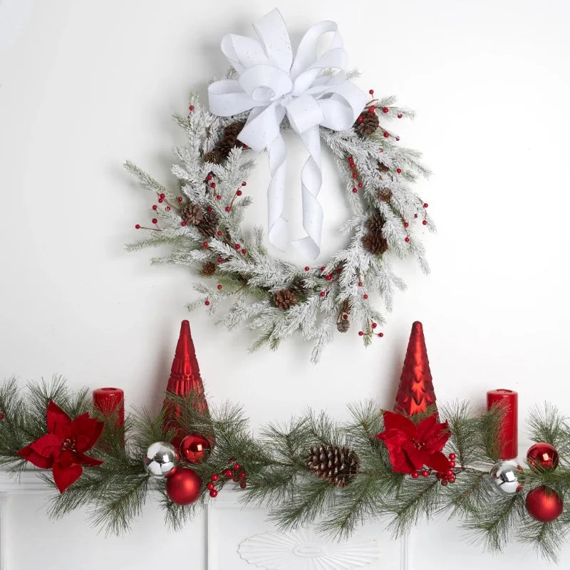 9Ft Holiday Time Red Poinsettia Christmas Garland