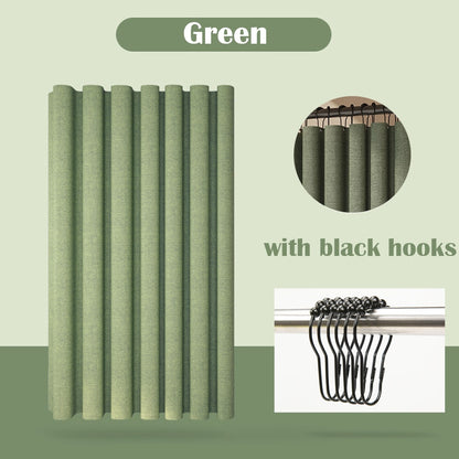 Thick Linen Shower Curtain Cover with Metal Hooks