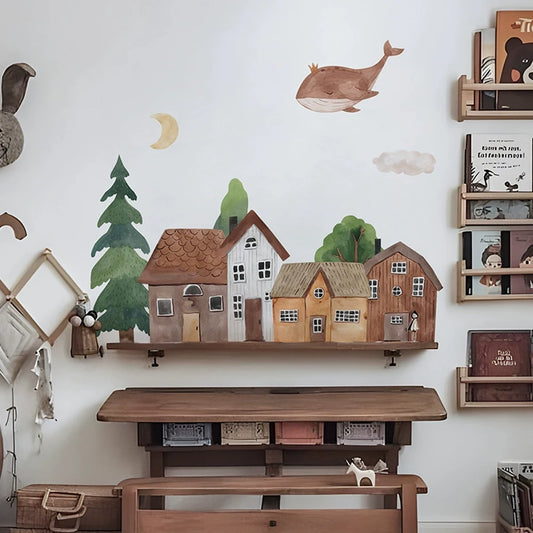 Fabric Cartoon Forest Vintage Town Wall Decor