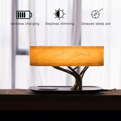 Multifunctional  Hometree Desk Lamp Wooden Bedroom Table Lamp With Speaker Wireless