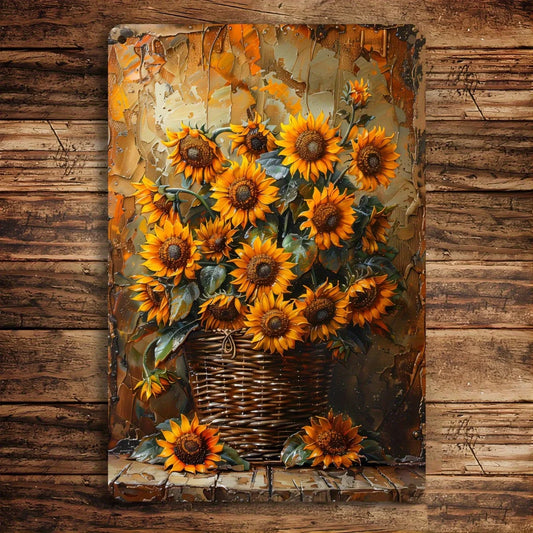 Rustic Sunflower Metal Wall Art  (8x12 Inch)