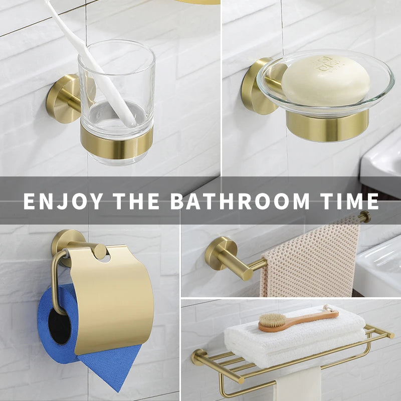 Juego de accesorios de baño en oro cepillado