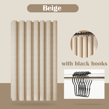 Thick Linen Shower Curtain Cover with Metal Hooks