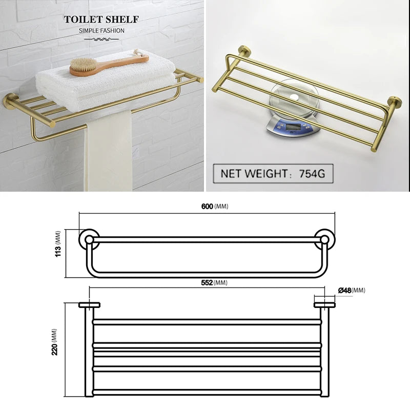 Juego de accesorios de baño en oro cepillado