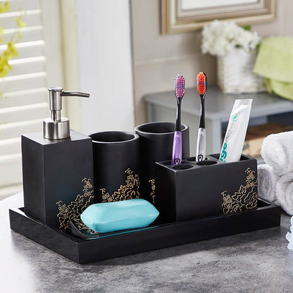 Black & Gold Bathroom Accessories Set