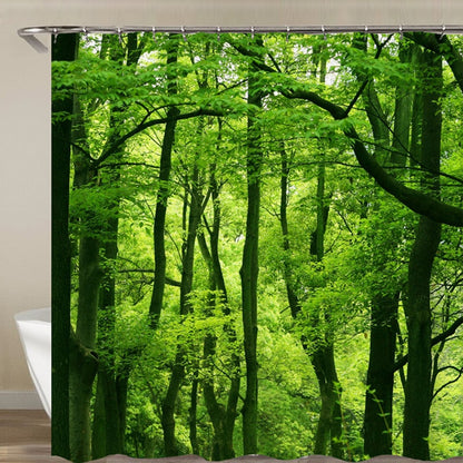 Cortina de ducha de bosque moderna con ganchos