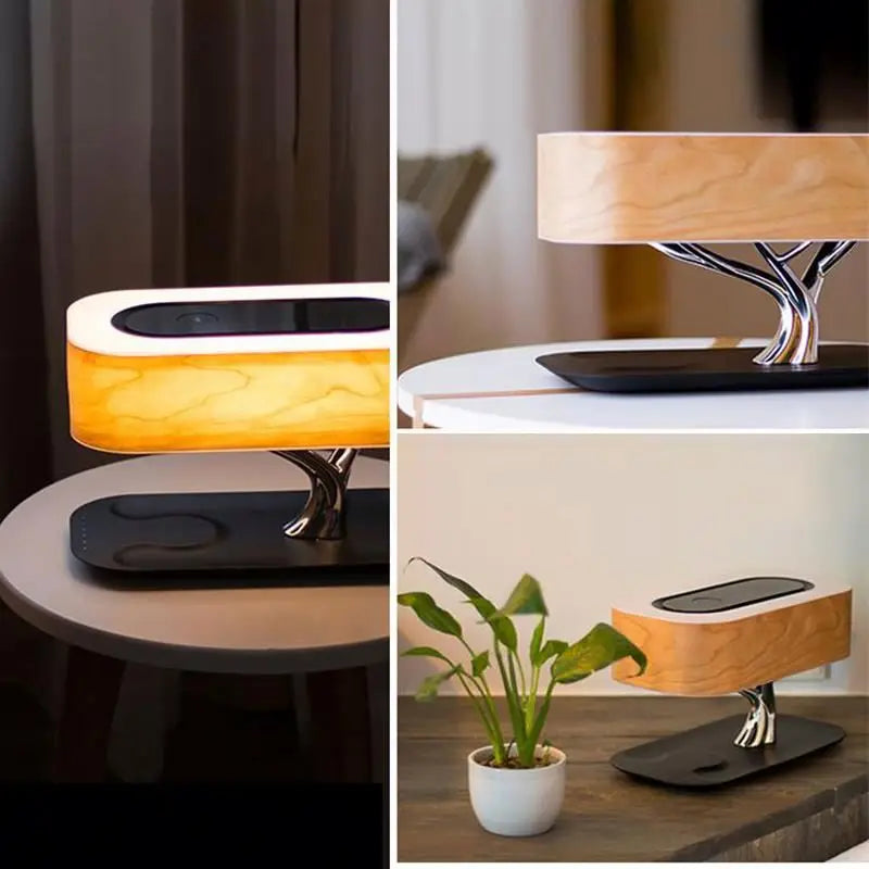 Multifunctional  Hometree Desk Lamp Wooden Bedroom Table Lamp With Speaker Wireless