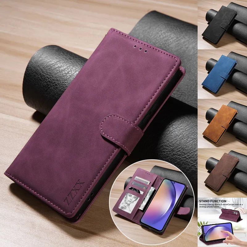 Funda de cuero con tapa magnética tipo billetera