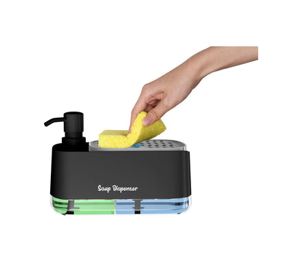 3-in-1 Soap Container- Hand Soap Dispenser, Detergent Dispenser, & Sponge Holder (Black)