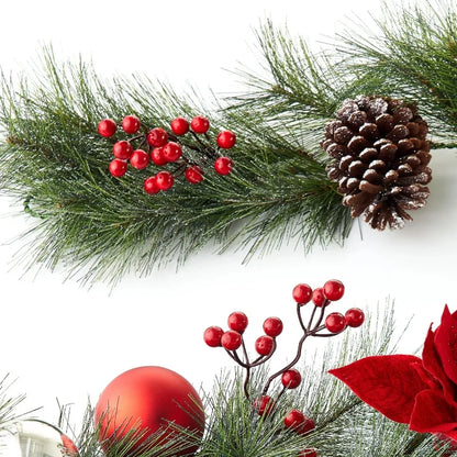 9Ft Holiday Time Red Poinsettia Christmas Garland
