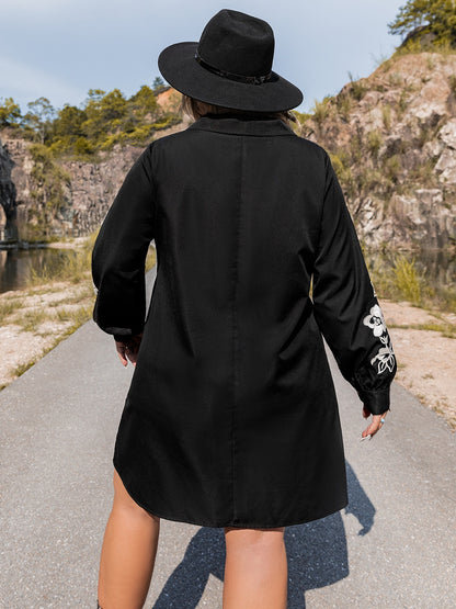 Minivestido de manga larga bordado de talla grande