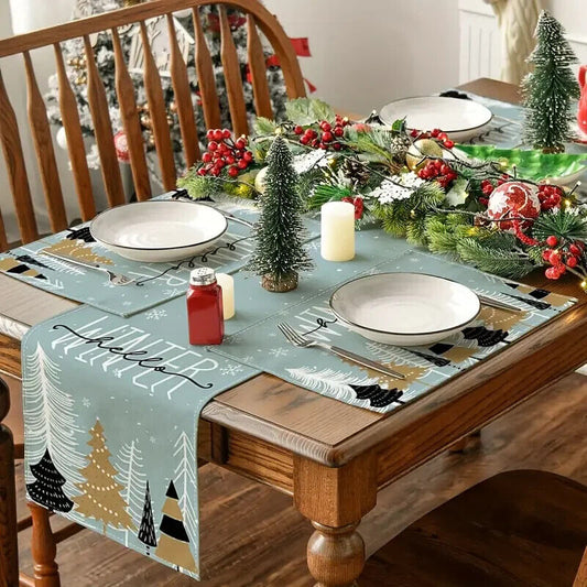 Camino de mesa de cocina navideño + juego de manteles individuales