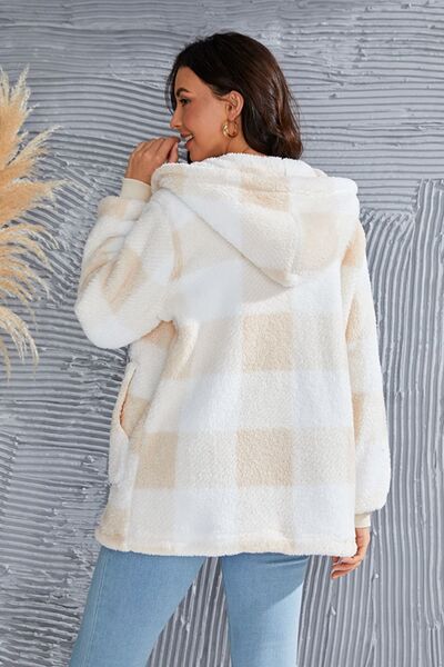 Abrigo con capucha de manga larga a cuadros de tamaño completo de doble toma