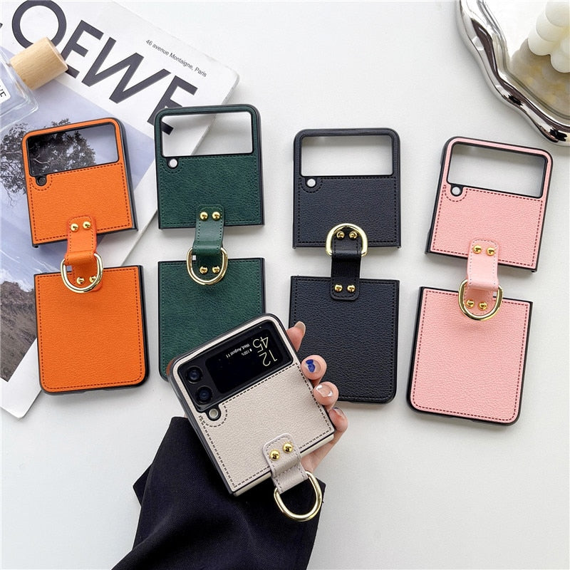 Funda para teléfono de cuero PU a prueba de golpes con hebilla de anillo