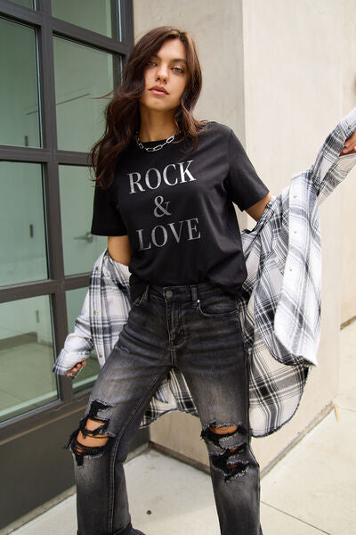 Camiseta de manga corta ROCK &amp; LOVE de tamaño completo de Simply Love