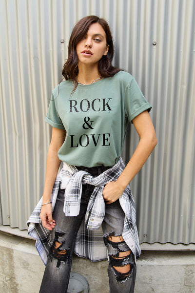 Camiseta de manga corta ROCK &amp; LOVE de tamaño completo de Simply Love
